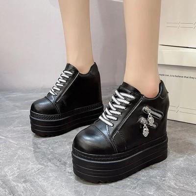 Fashion Fall Women Pumps Vintage Round Toe Wedges Female High Heel Shoes Sexy Nightclub Platformance Increased InternaI 10CM Shoes Black