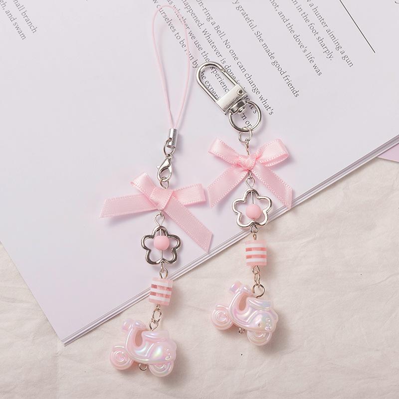 High-value pink electric donkey bow beaded mobile phone chain bag pendant ins wind keychain cute pendant female