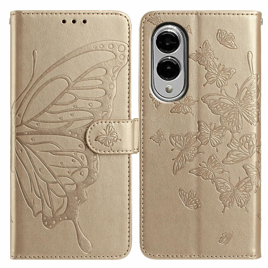 For Samsung Galaxy S25 Edge Case Butterfly Imprinted Wallet Stand PU Leather Flip Phone Cover with Strap
