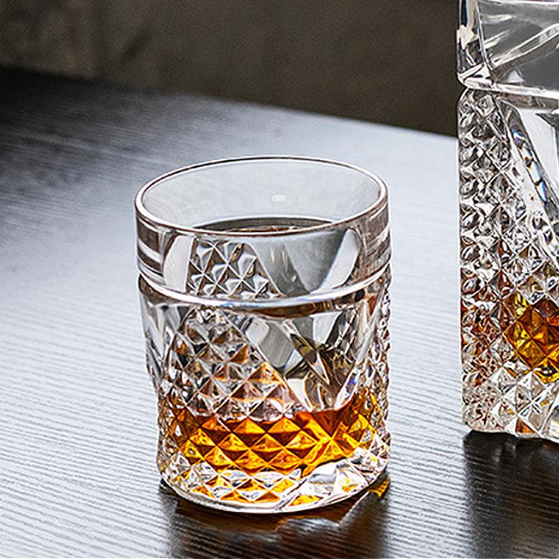320ml 11oz Diamond Carved Whiskey Glass Transparent Wine Glass Party Cocktail Brandy Cups Water Bottle High End Drinking Glasses