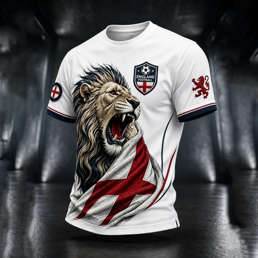 Men's England Football Printed Jersey Short Sleeve Crew Neck Athletic Soccer Shirt Lightweight Breathable Sportswear for Training and Casual Wear