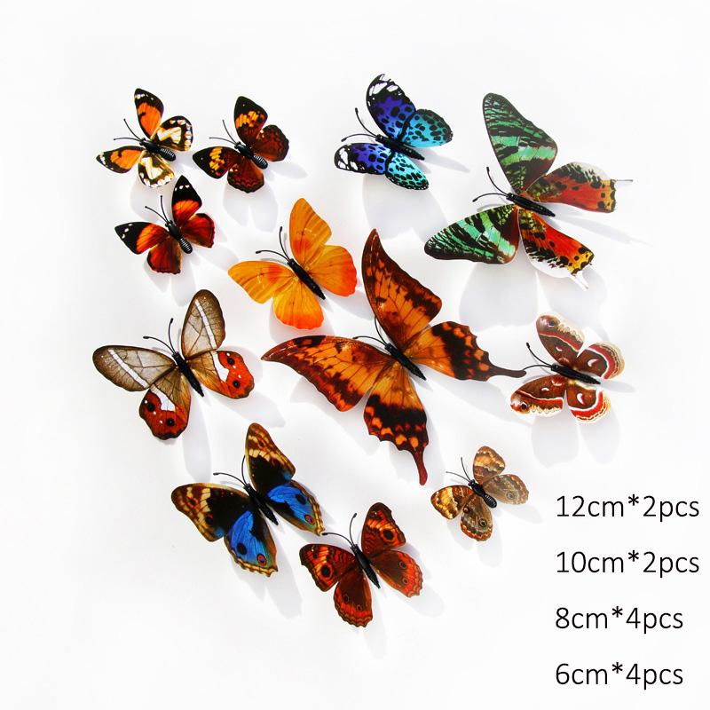 12Pcs Simulated Butterfly Stickers Art Creative Home Background Stereoscopic Decoration 3D Butterfly Wall Stickers