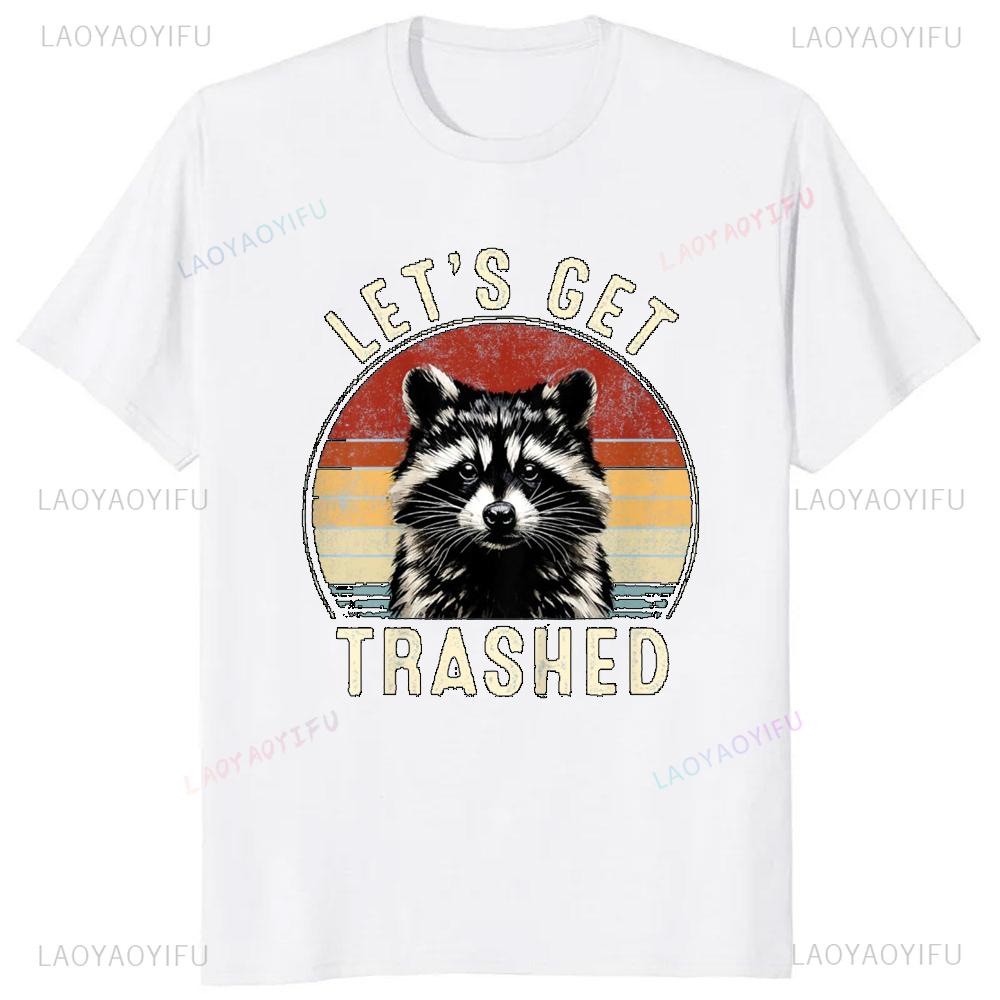 Енот Винтаж Давайте Напьемся Смешная Графическая Футболка Повседневная Мода Свободная Харадзюку Мужская Футболка Хип-Хоп Летние Футболки с Коротким Рукавом S