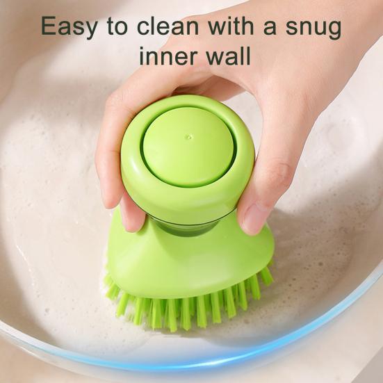 Cleaning Brush with Refillable Liquid Dispenser Soft Nylon Bristles Non-Stick Oil Removal Kitchen Brush Hand Protection Cleaning Brush