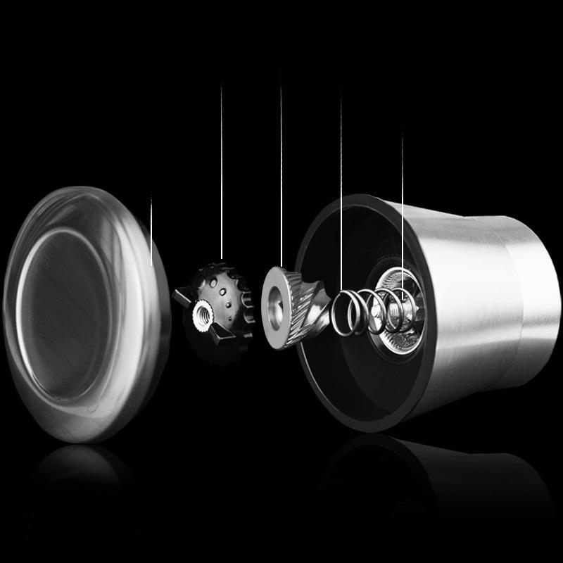 Stainless Steel Black Pepper Grinder Manual Carbon Steel Core Glass Seasoning Box Jar Pepper Spice