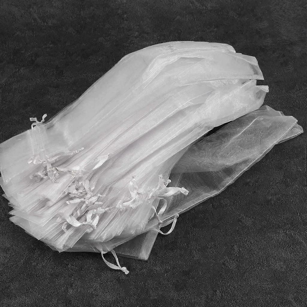 500Pcs White Drawstring Organza Folding Hand Fan Pouch Party Wedding Favor Gift Bags