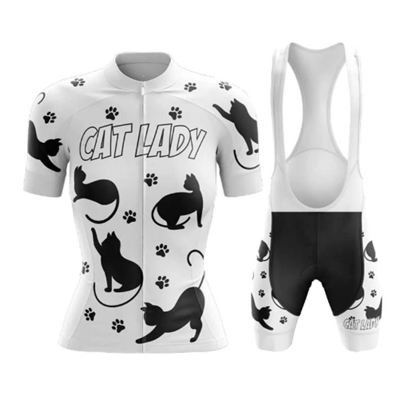 Cartoon Cat Style Cycling Jersey Set 2026 Summer Women's Short Sleeve Road Bicycle Cycling Clothing Quick-dry Outdoor MTB Bike Racing Wear