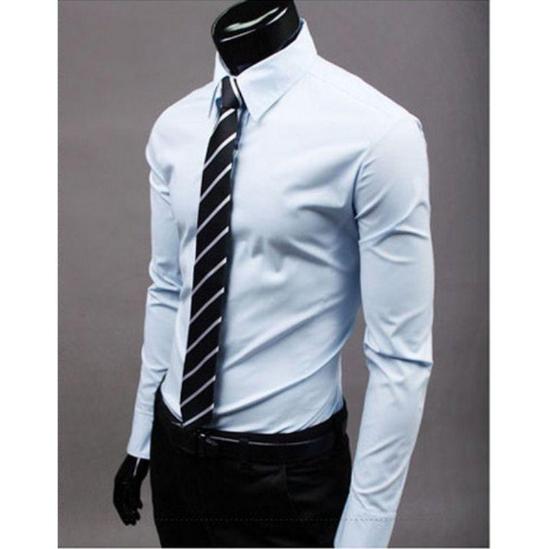 New Spring and Autumn Fashion Leisure Business Simple Polo Collar Long Sleeve Solid Color Slim Fit Men's Inch Shirt