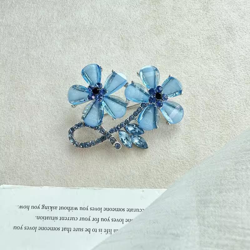 Color Twin Crystal Flower Brooch Personality Ins Trendy Fashion Accessories Simple Versatile Fashion Corsage