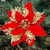 Artificial Poinsettia Christmas Flowers Red Gold Sparking Glitter Fake Flower for Xmas Tree Ornaments Florals Party Home Decor