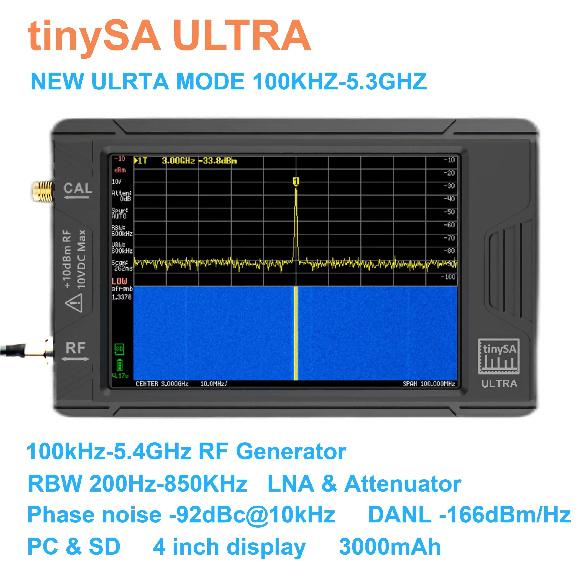 TinySA Ultra - 4 Inch Handheld Spectrum Analyzer 100kHz-5.3GHz RF Signal Generator With 32GB Card Type-C Portable RF Analyzer