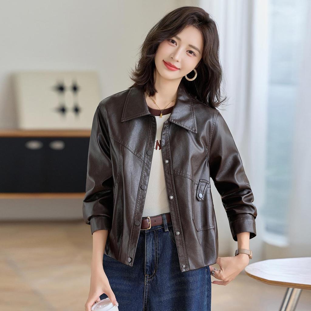 2025 Spring/Autumn Women's Sheepskin Leather Jacket - Short, Genuine Leather, Casual Style