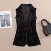 Women's Retro Gold Velvet Frog Button Vest - Black Sleeveless Waistcoat, Spring 2024