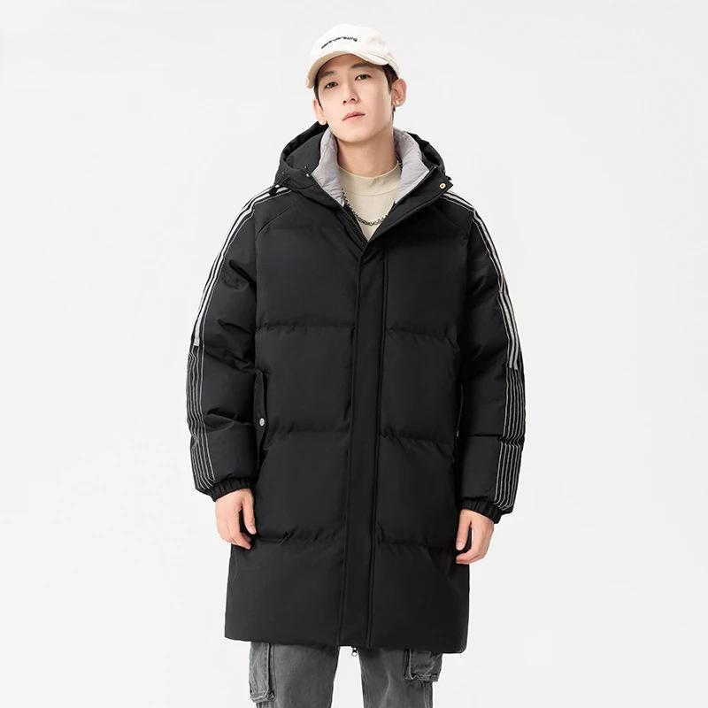Striped Mid-length Cotton Coat for Women Winter Thickened Cotton Coat Couple Wear Hooded New Warm Cotton Jacket
