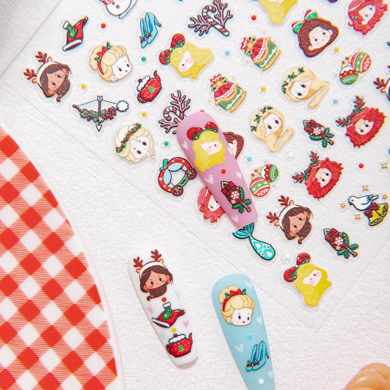 Cyansea 5D Embossed Cute Christmas Cartoon Nail Art Stickers - DIY 3D Decoration