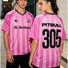 Pitbull Monsieur. Mondial 305 Maillot Rose Football T-shirt Manches Courtes Ample Été Unisexe Streetwear Décontracté Col en V Homme T-shirt Impression