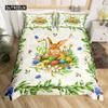 Easter Rabbit Tail Comforter Cover Pastel Pink Tulip Flowers Duvet Cover Twin Easter Eggs Kawaii Animal Bedding Set Easter Decor