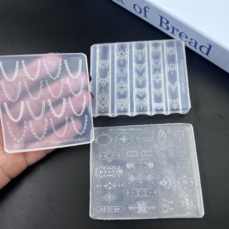 3D Silicone Nail Art Mold European Style Retro Patterns Lace Design Decoration Diy Transparent Manicure Template