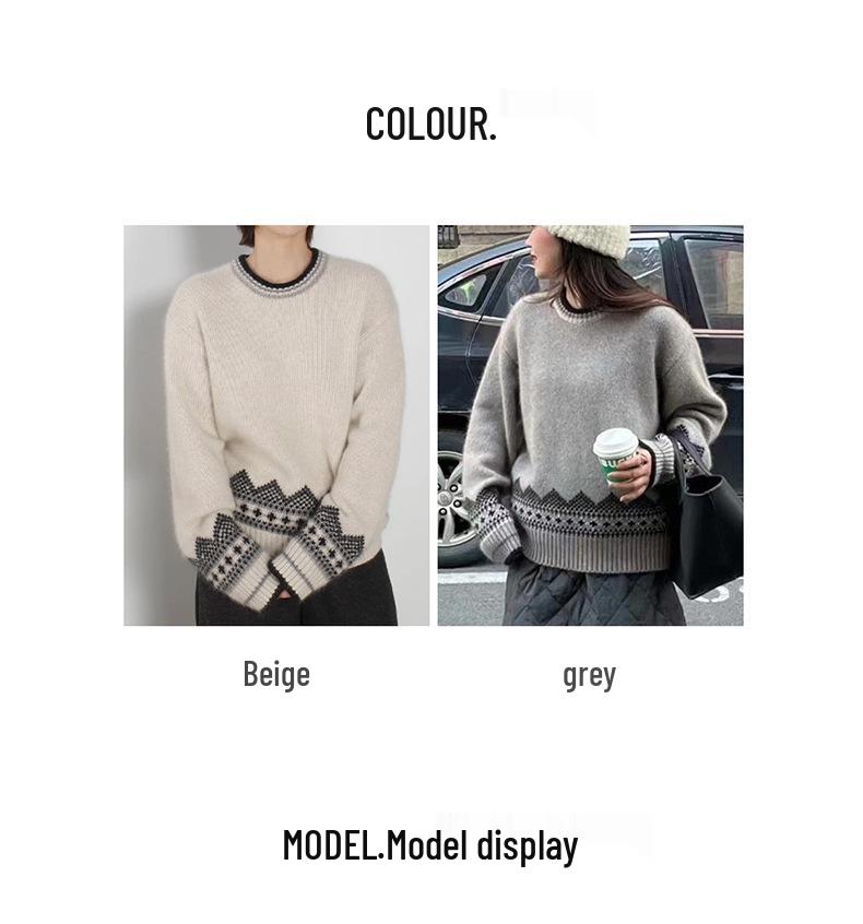 Women's Warm Autumn/Winter Jacquard Knit Wool Sweater - Round Neck, Loose Fit, Slimming Base Layer Outerwear