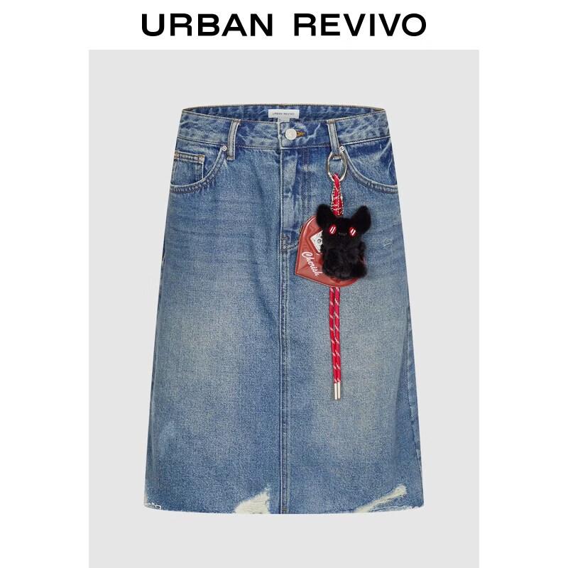 

UR2026 Women s Washed Ripped Denim Midi Skirt S