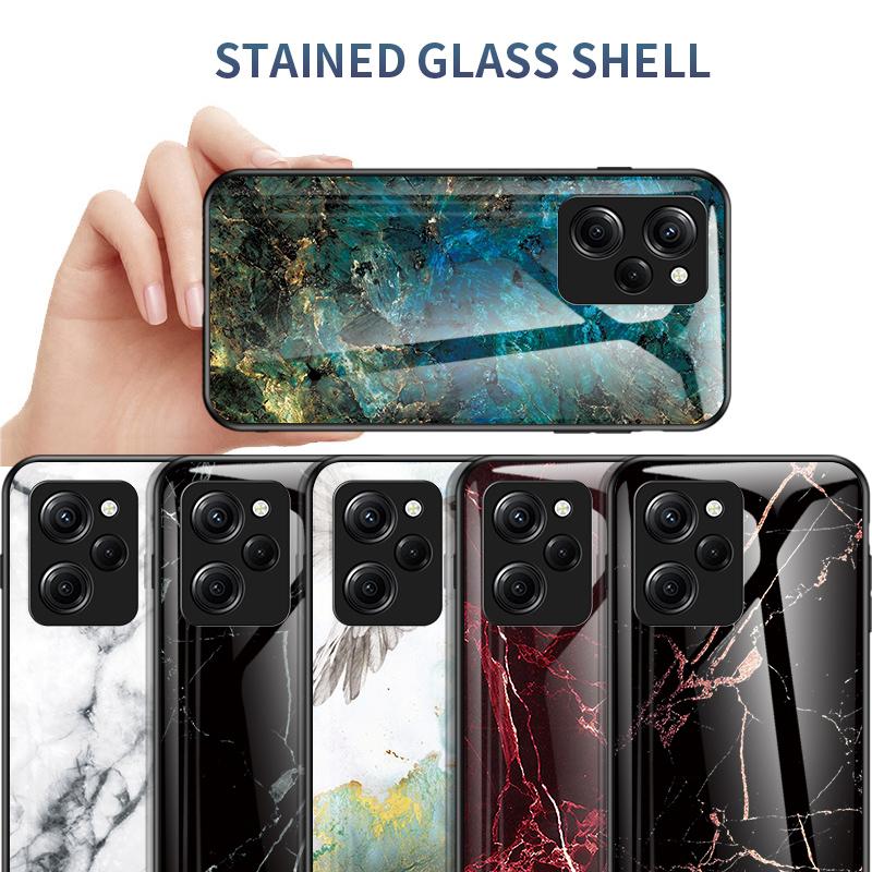 For Xiaomi Poco X5 Pro 5G/Redmi Note 12 Pro Speed 5G Marble Pattern Phone Case Tempered Glass+PC +TPU Phone Cover