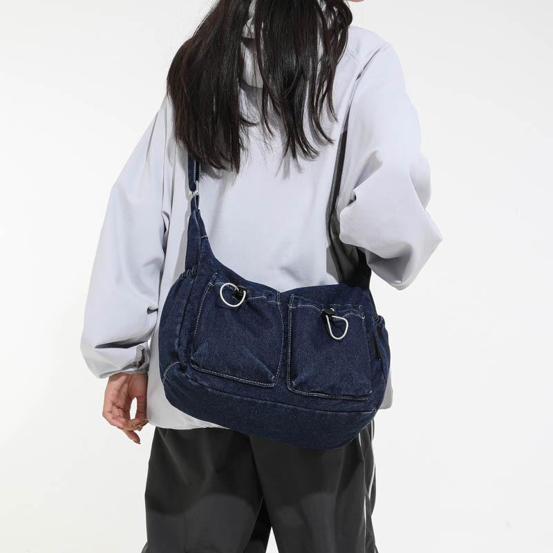 2025 Autumn New Denim Pleated Bag Large Capacity Student Messenger Bag Girls Texture Niche Shoulder Bag