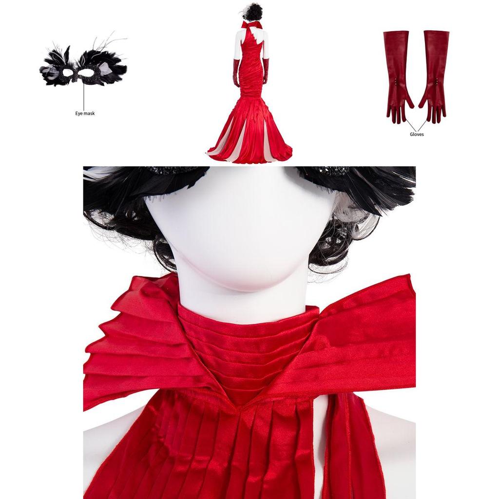 Hochwertiges Cruella De Vil Cosplay Kostüm für Damen Mit Komplettset Und Maske