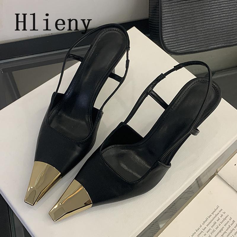 

Hlieny Весенний Уличный Стиль Туфли-лодочки с Задним Ремнем Женские Сексуальные С Пряжкой с Отделкой Острый Носок Элегантные Тонкий Низкий Каблук Мюли Вечерние Туфли-сандалии 35