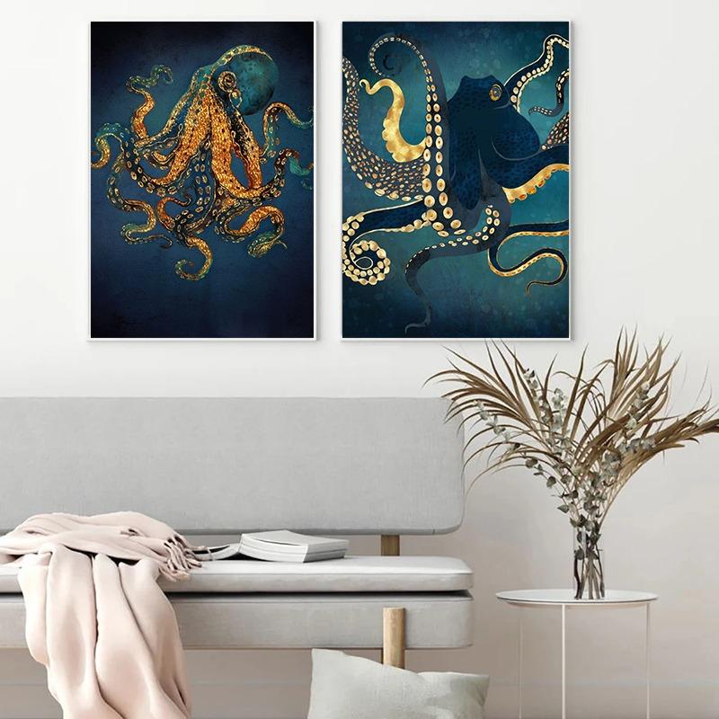 Abstract Marine Life Whale Octopus Canvas Painting Ocean Animals Prints Posters Wall Art Picture Living Room Home Decor No Frame