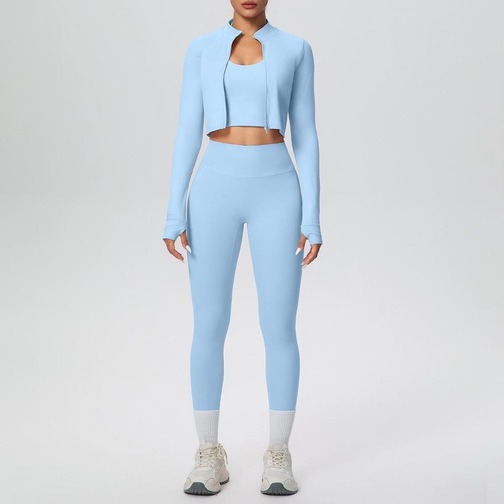 Cross-Border Halter Backless Sports Bra & High-Waisted Zipper Jacket Yoga Set