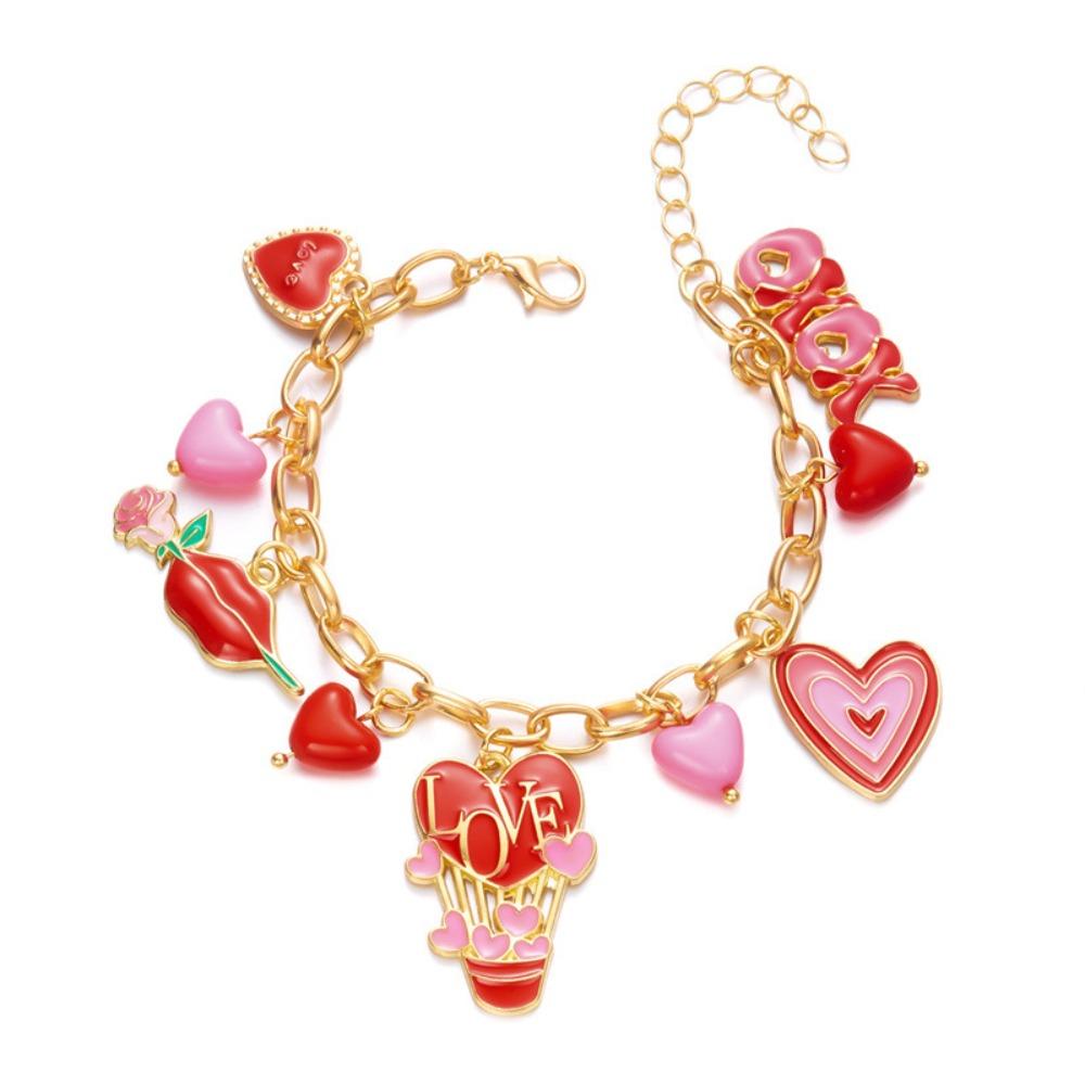 Charm Valentine s Day Bracelet Temperament Heart Pendant Hand Chain Rose Flower Bracelet  Couple Style1