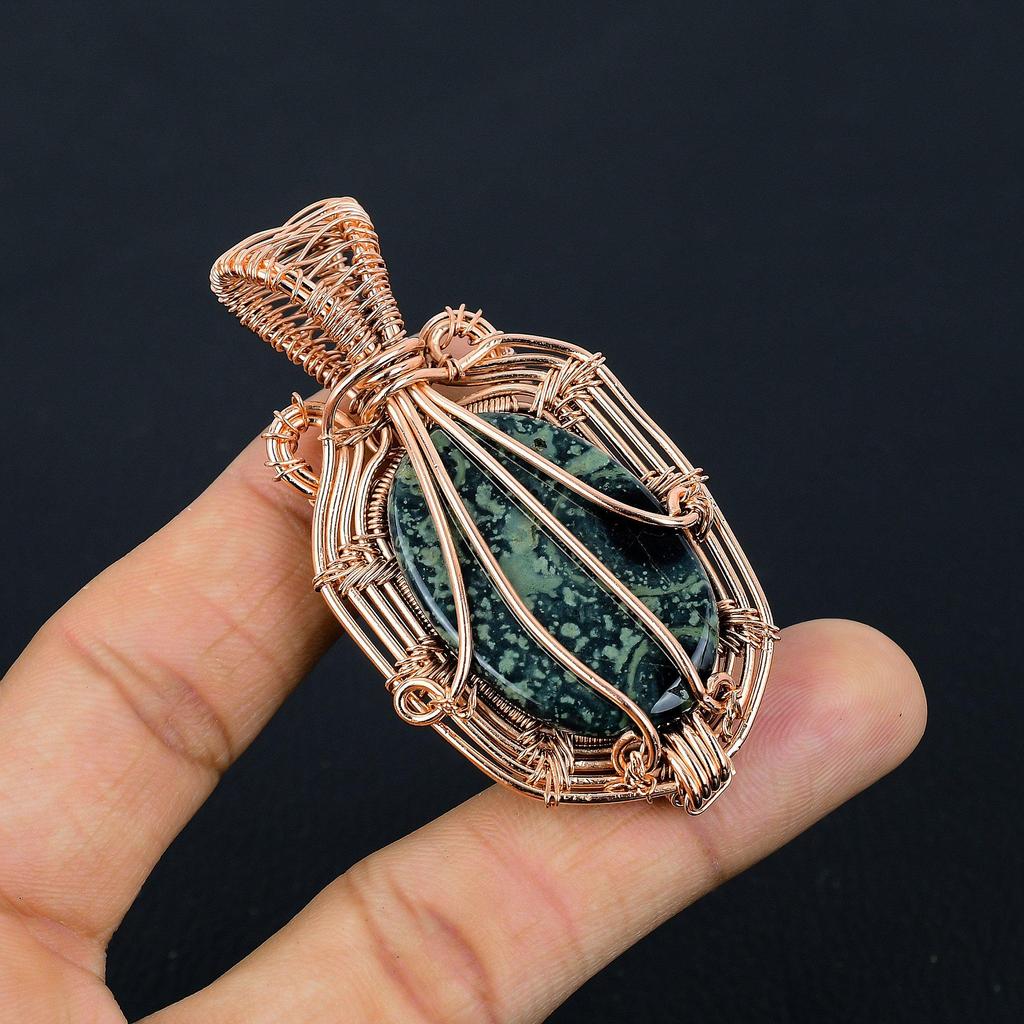 Kambaba Jasper Handmade Gemstone Pendant, 999 Copper Wire Wrapped Pendant Unique Design Jewelry, For Thanksgiving