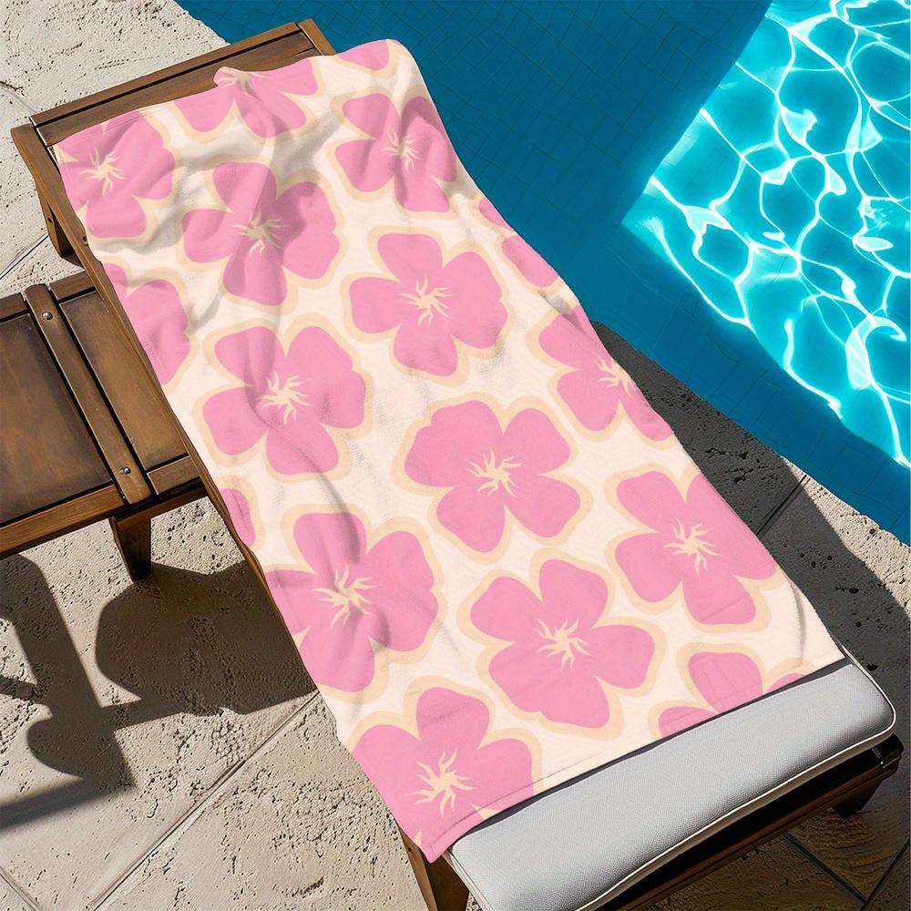 Soft Pink Floral Lightweight Beach Towel, Absorbent Stylish for Summer Beach Pool Hand Towel