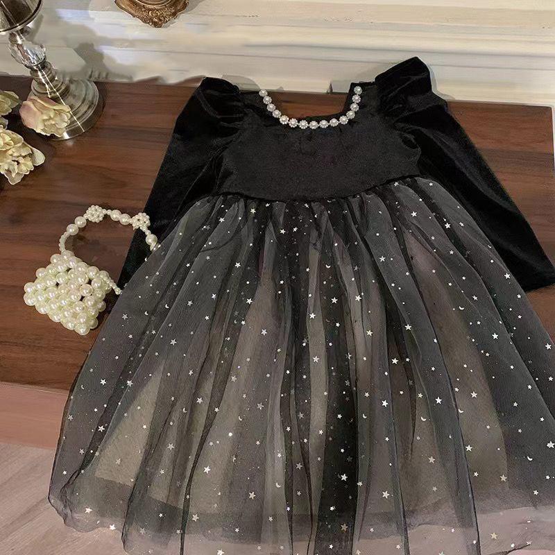 Girls Dress Spring Autumn Children's Little Black Dress Temperament Long Sleeve Super Princess