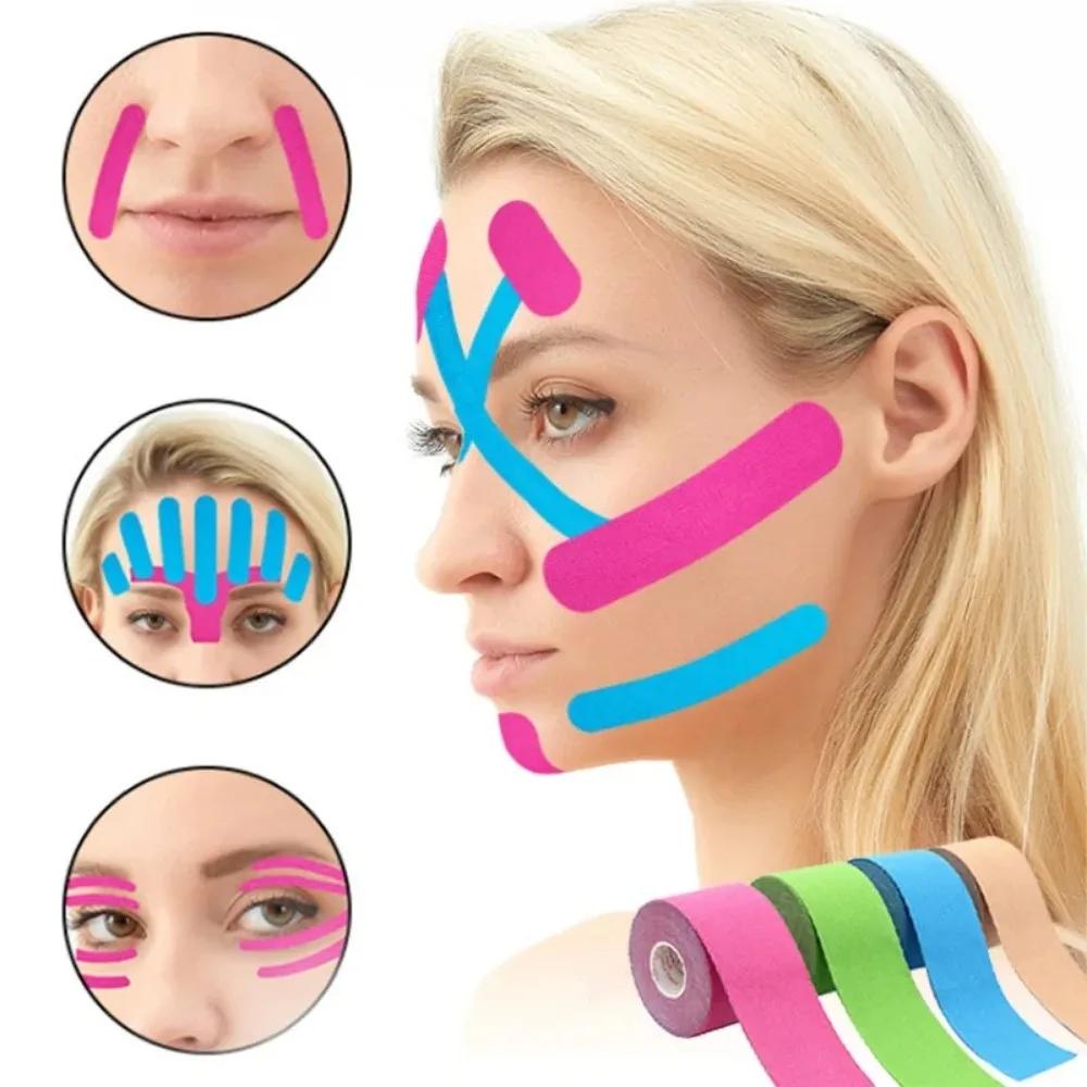 2,5 cm x 5 m Kinesiologie-Tape für Gesicht, V-Linie, Hals, Augenlifting, Faltenentferner-Aufklebeband, Gesichtshautpflege-Werkzeug, elastische Bandage