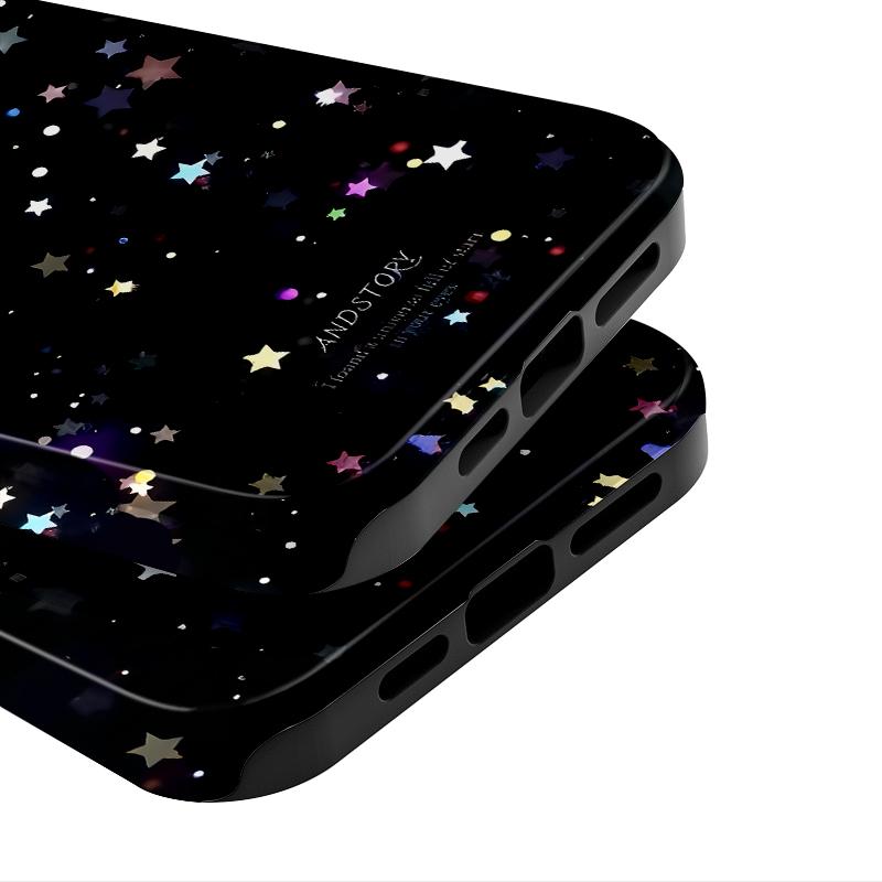 Sublimation Coated Glossy Phone Case Hard Plastic +TPU Soft TPU Shell Shiny Stars Black Patterned Full Protective Back Cover for iPhone Samsung