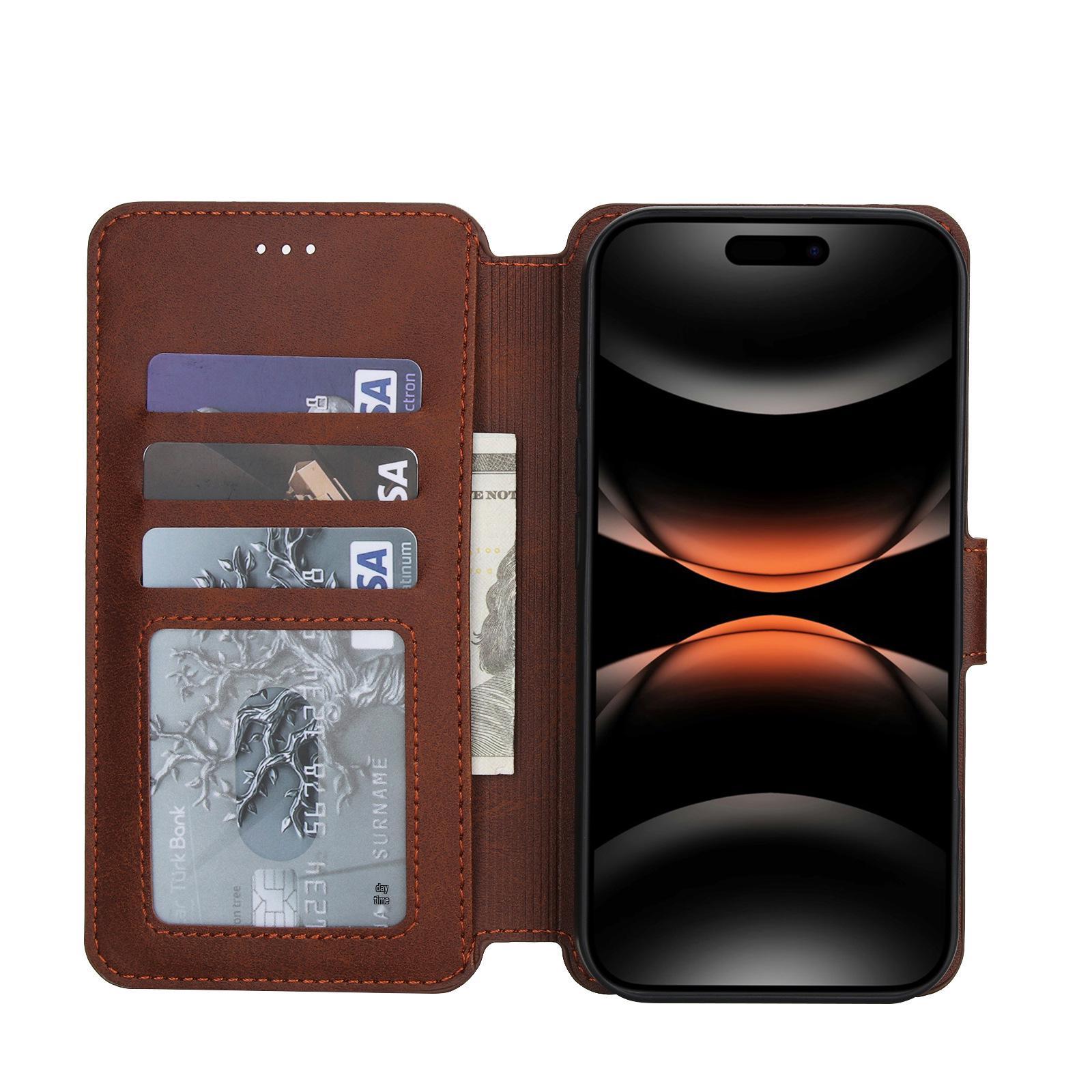 

iPhone 16 Pro Flip Case & iPhone 17 Pro Max Leather Case with Card Holder - New Protective Model iPhone 16 Pro Max кавовий