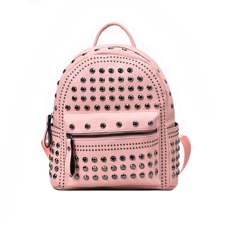Ins Rivet Backpack for Women New Fashion College Student Schoolbag Pu Casual Travel Backpack Cross-border