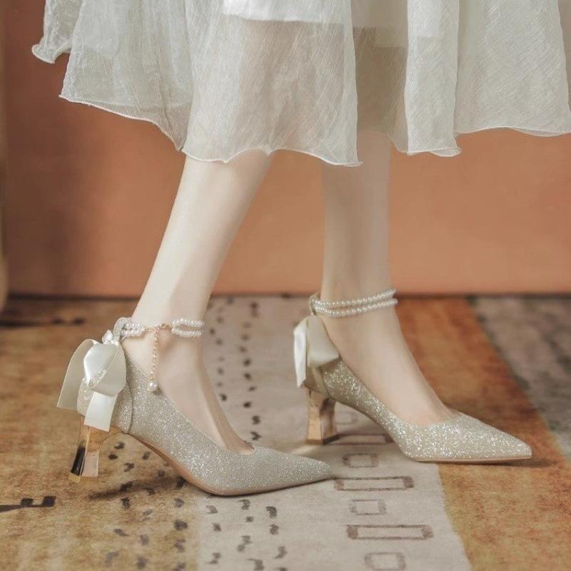 

Fashion 2025 new Fashion High Heels Plus Size Women ShoesThin Stiletto Banquet Wedding Shoes Sexy Pointed Toe Ladies Party Shoes 34 шампанского