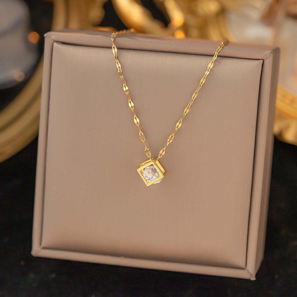 Chic Non-Fading Titanium Steel Necklace for Women with Unique Design and Sparkling Copper Pendant
