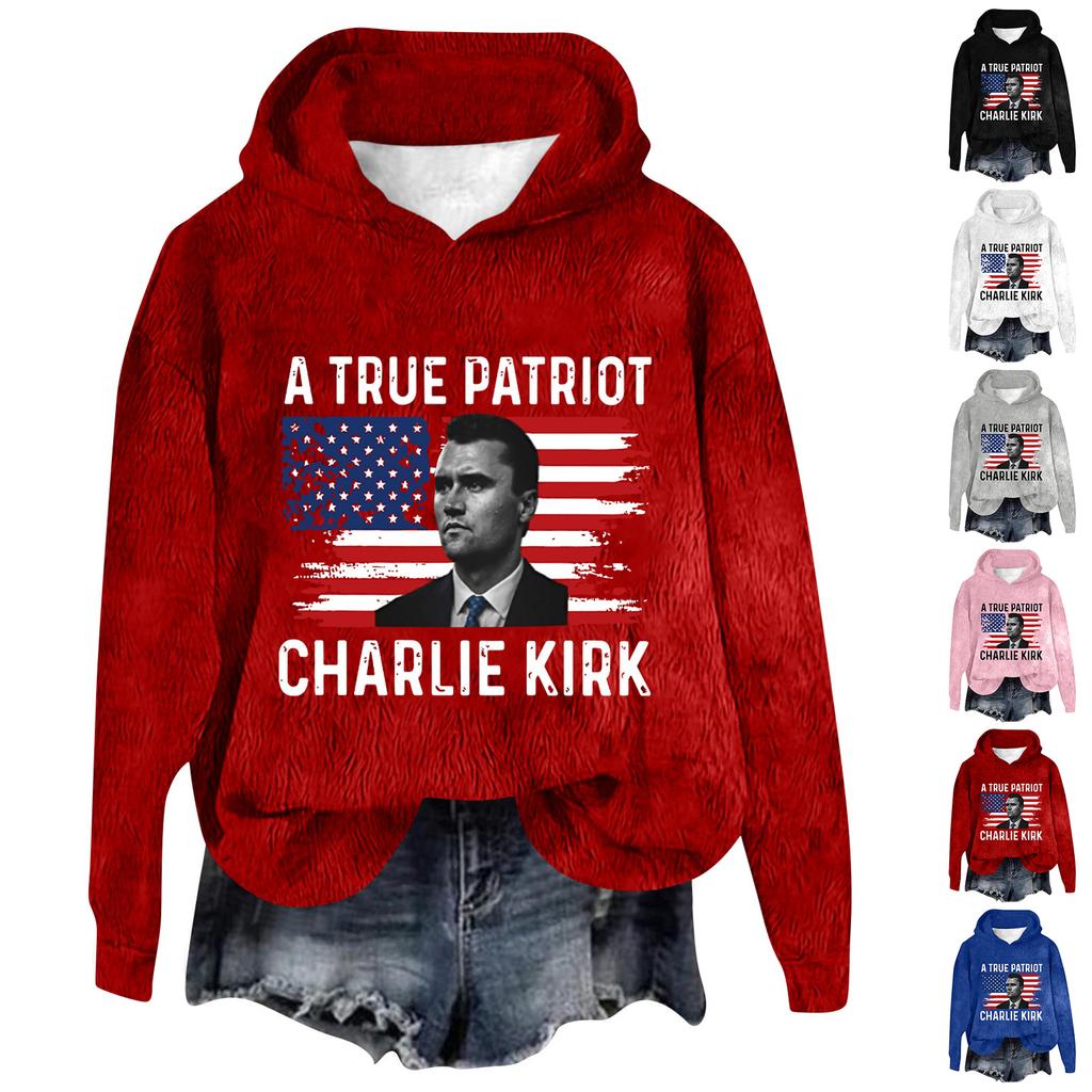 Women's Hooded Long Sleeve Printed Flannel Top Hooded Sweatshirt