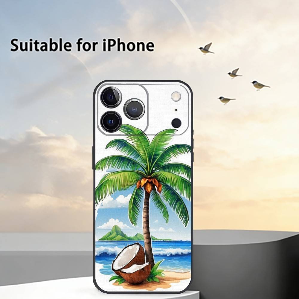 

Coconut Palm T-Tree Phone Case For iPhone 17,16,15,14,13,12,11 Plus,Pro Max,XS,Soft Silicone Black Cover iPhone12PROMAX