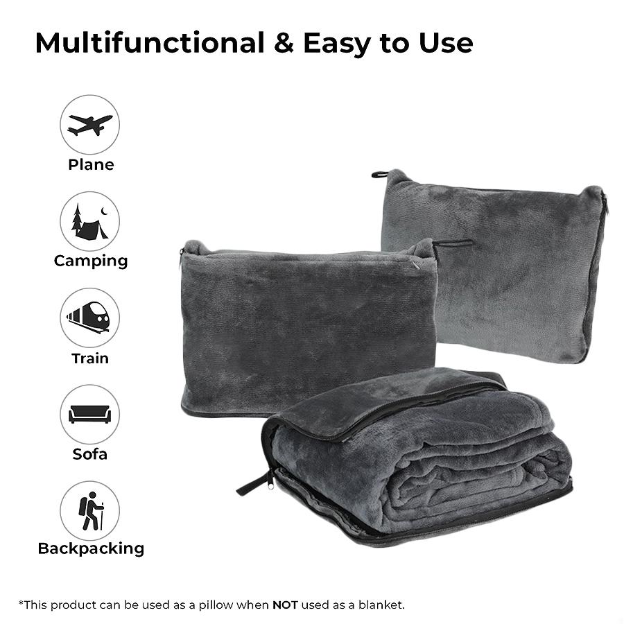 2-in-1 Travel Blanket & Pillow - Ultra-Soft Lightweight for Airplane, Camping & Office Nap, Portable Foldable with Storage Bag