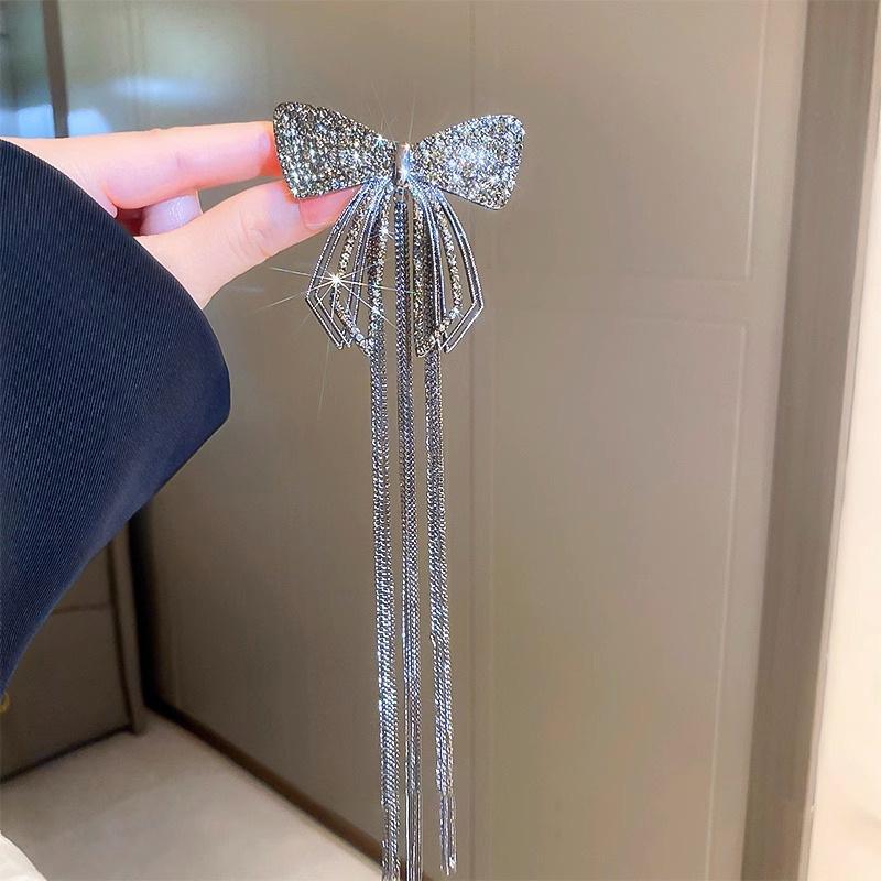 New Fashion Bow Tassel Hair Clips for Women Delicate Sparkly Rhinestone Ponytail Hairpin Large Size Headwear Hair Accessories