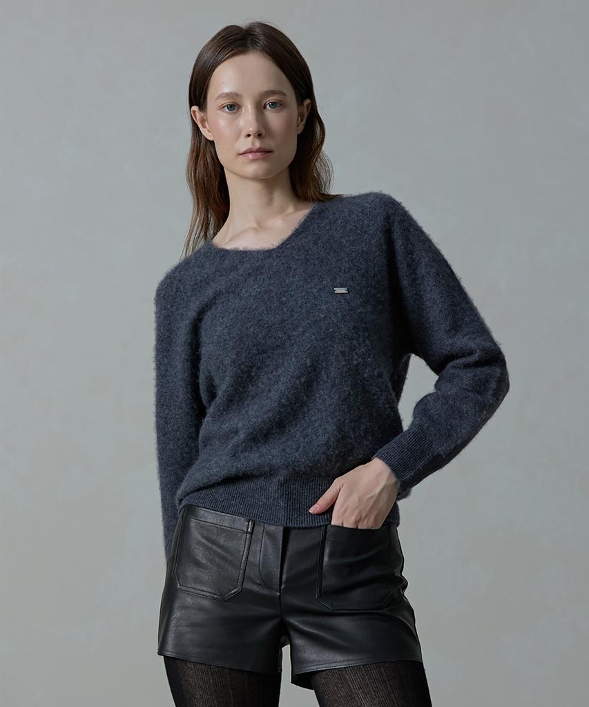 Aheule [Set] Noelle Wholegarment Cashmere Wool V-Neck Knit Cardigan Set (B Type)