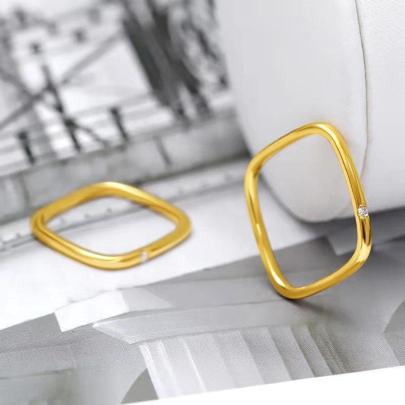 Gold Irregular Shape Zirconia Small Square Copper Ring For Women Minimalist Pop Accessory