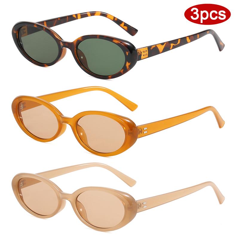 Protective Glasses 3pcs Fashion Women Oval Frame Sunglasses Simple Style Sun Glasses Female Colorful Frame Eyeglasses UV400