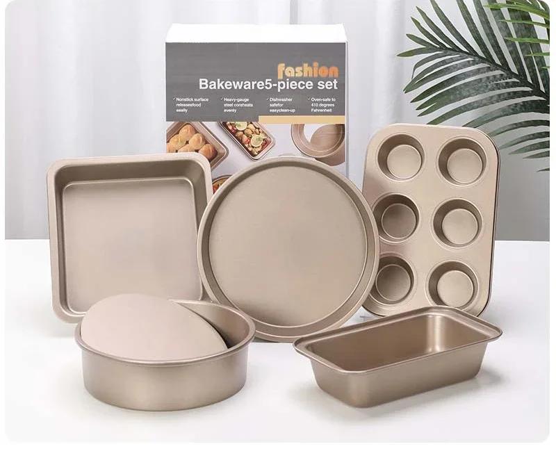 5pcs/set Nonstick Carbon Steel Baking Set - Bread Loaf Pan Muffin Cake Pizza Tray Oven Bakeware for Perfect Cooking