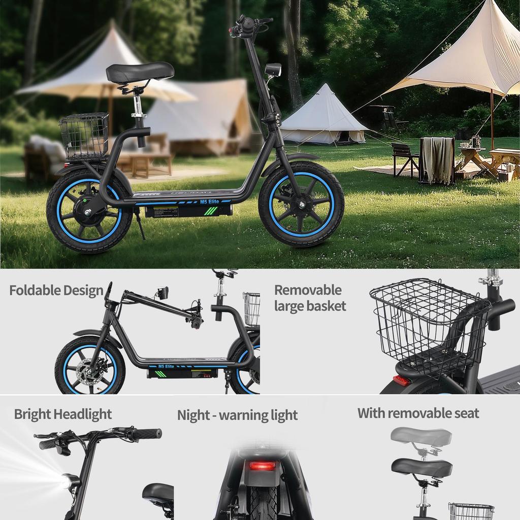 Elektrická kolobežka TWOFISH M5-Elite s košíkom 14" pneumatika 500W motor 48V13Ah batéria Max. rýchlosť 40km/h Max. dojazd 30km Čierna
