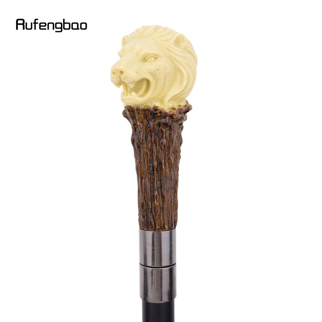 Yellow Resin Lion Head Tree Root Walking Cane Fashion Decorative Steel Stick Gentleman Elegant Cosplay Cane Knob Crosier 94cm